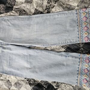 CHARLIE B Blue Flare & Wide Leg Jeans with Embroidery